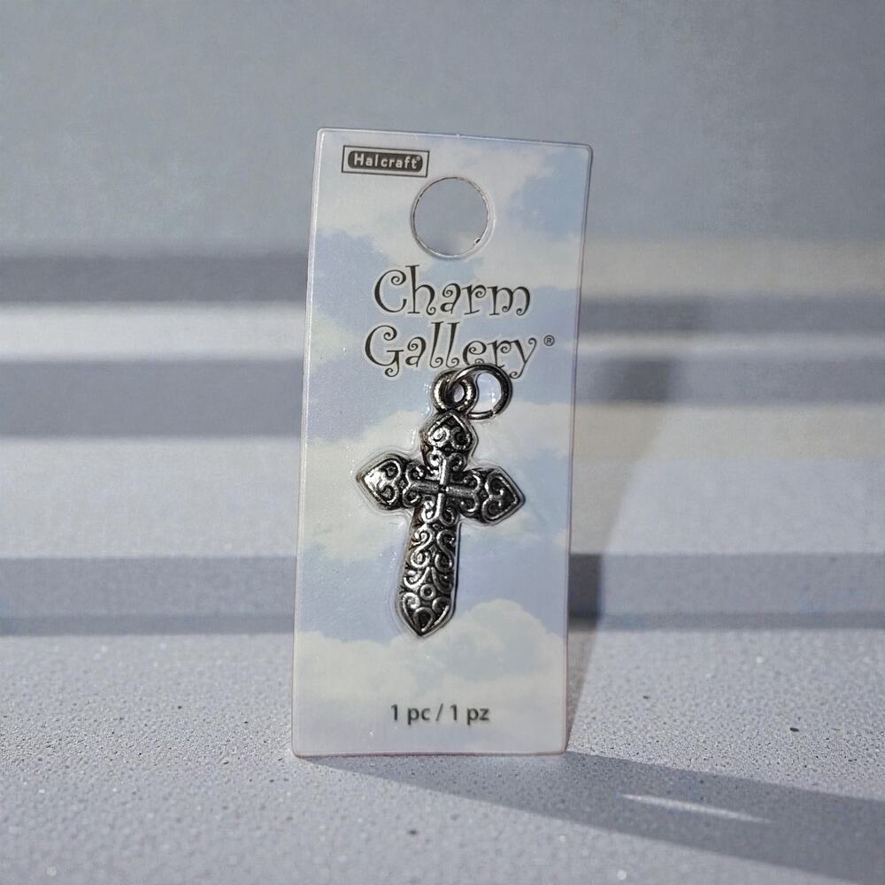 Halcraft Charm Gallery Charm Pendant Jewelry Making DIY CROSS NEW Silver Tone